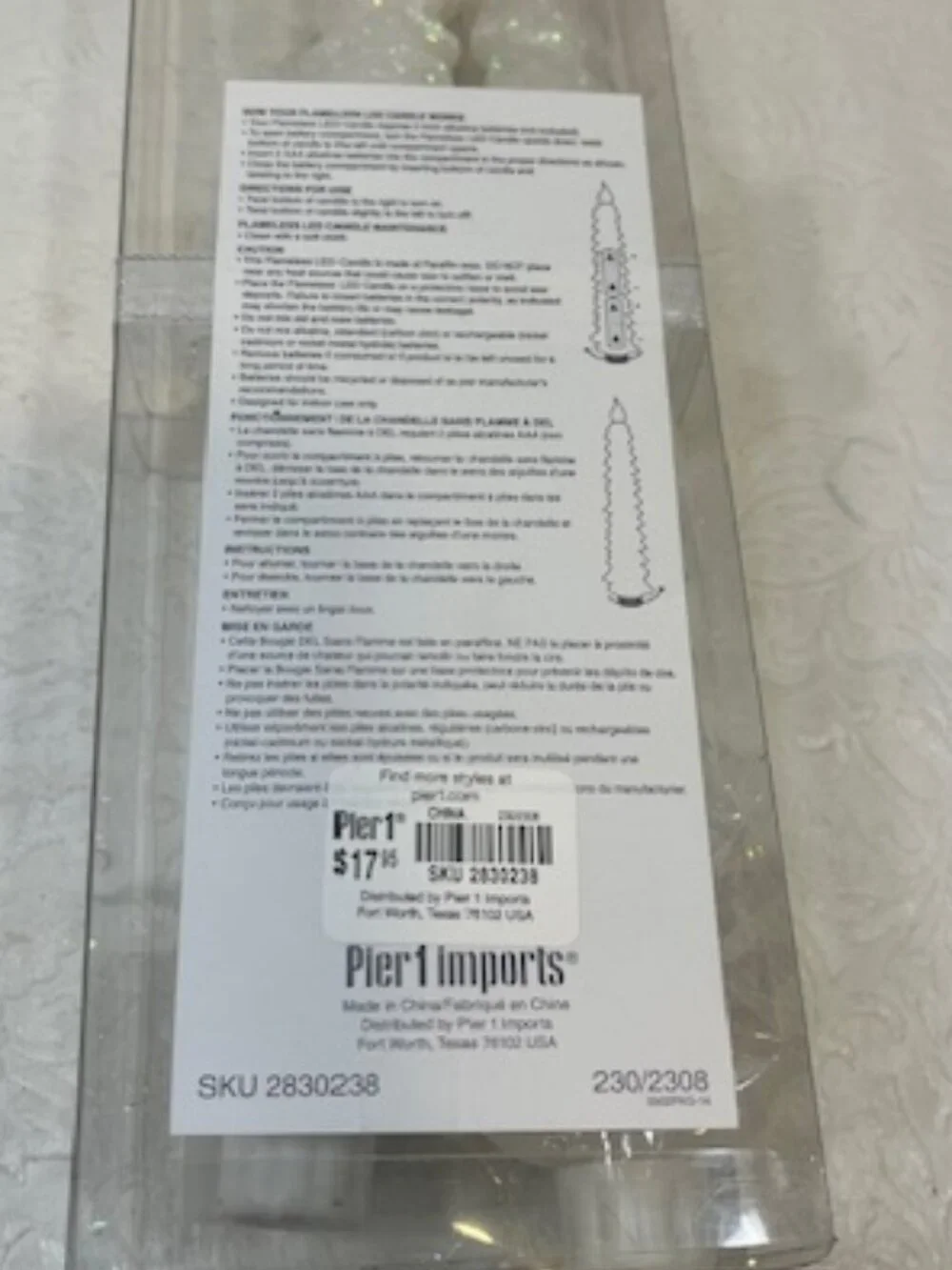 Pair Pier 1 Imports White Glittery Christmas Tree Flameless Taper Candles 11